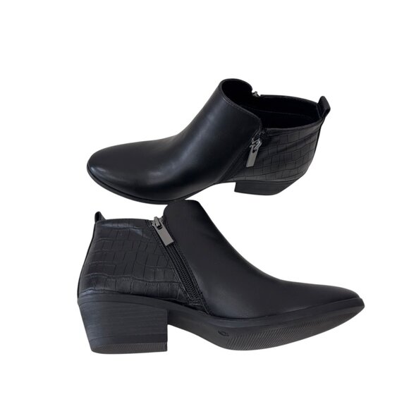 Eva &Zoe Women SZ 7.5 Black Faux Leather & Croc Embossed Ankle Booties - Picture 10 of 12